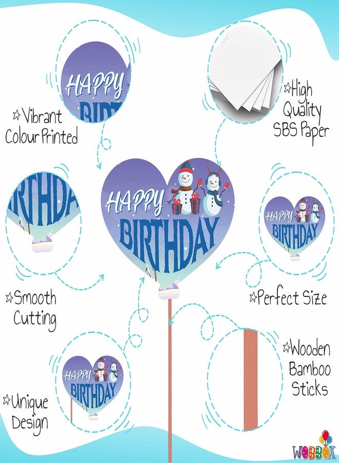 WOBBOX Happy Birthday Frozen Theme Party Props Blue Color with Icing Background Blue & Pink Color Font Bunting Banner Combo, 18 Pcs - Image 5